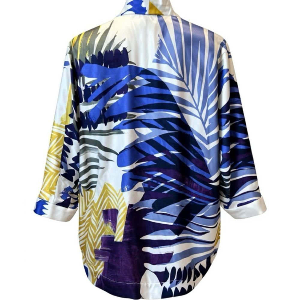 🛍️ CHICOS Blue Abstract Watercolor Open Front 3/4” Sleeve Top Kimono Small - Med - Picture 6 of 7